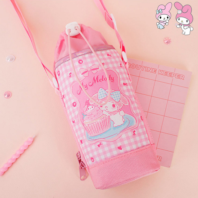 물통주머니 포켓물병파우치 여아 유치원 체크패턴 어린이집 유치원 소풍, 핑크, 1개