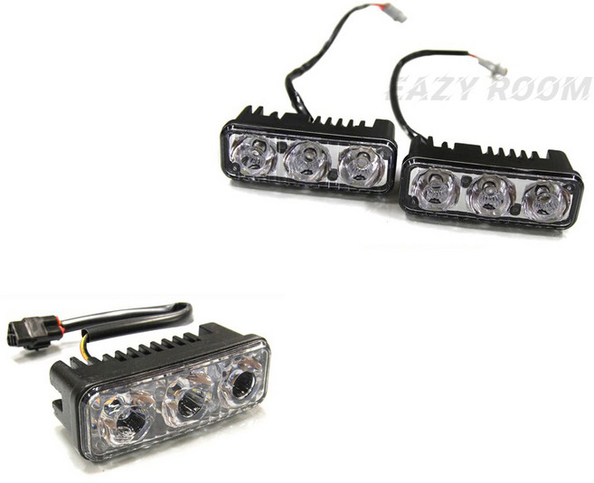 이지룸 3구 데이 라이트 2개 알루미늄 러닝라이트 오토바이 차량 LED, 싱글