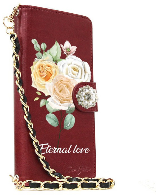 영원한사랑 플라워 장미 로즈 꽃 다이아 장신구 지갑형 카드및 지폐수납현 손목체인 휴대폰케이스 갤럭시 와이드4 M12 퀸덤2 A52 점프 A32 5G LTE A42
