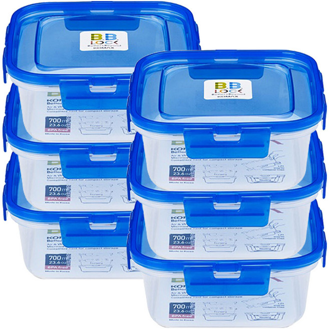 코멕스 비비락 정사각 밀폐용기 정2호 블루 700ml X 6개