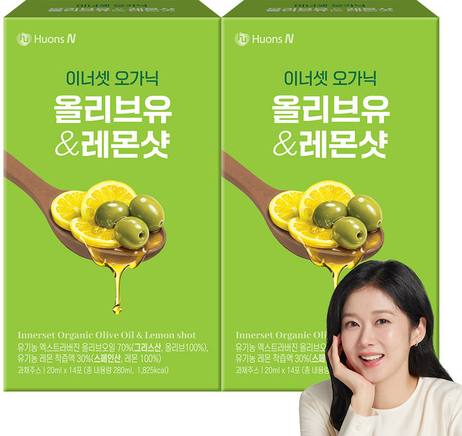 [휴온스N 공식] 이너셋 오가닉 올리브유 레몬샷, 2박스, 280ml