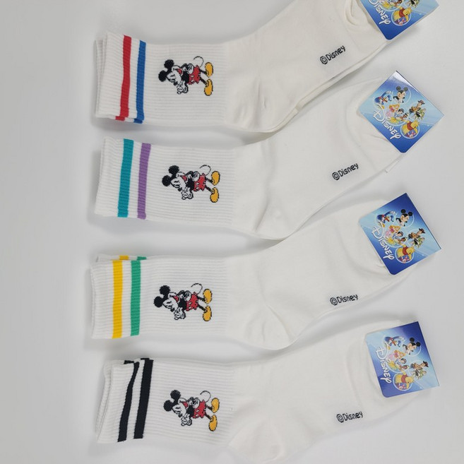 정품 미키 마우스 헬스 레깅스 운동 긴 양말 스트라이프 골지 삭스