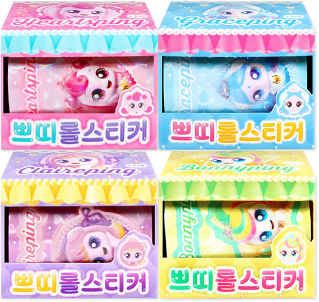 프린세스 캐치티니핑 쁘띠 롤스티커 4종, 1세트, 하츄+사뿐+아름+뽀니
