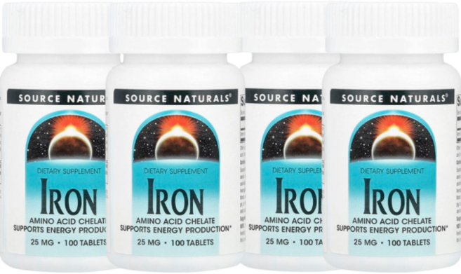 2+2 소스 내추럴스 철분 25mg 100정, 4개