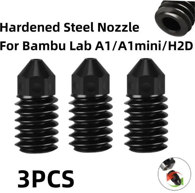 BambuLab A1 mini/A1/H2D/경화 강철 노즐 업그레이드 된 Hotend 3D 프린터 액세서리 용 0.2/0.4/0.6/0.8mm, 03 3pcs, 04 0.2mm