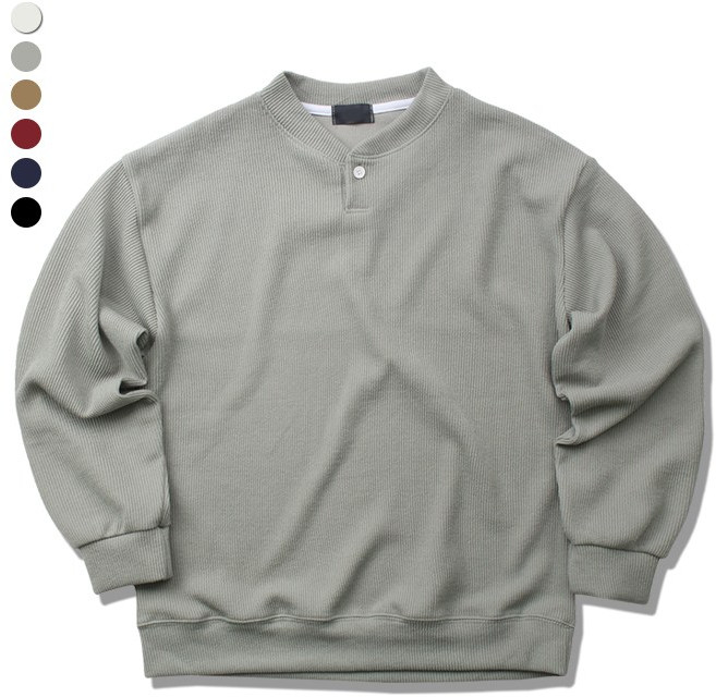 오마보이 남성용 단추 헨리넥 노멀한 니트 맨투맨