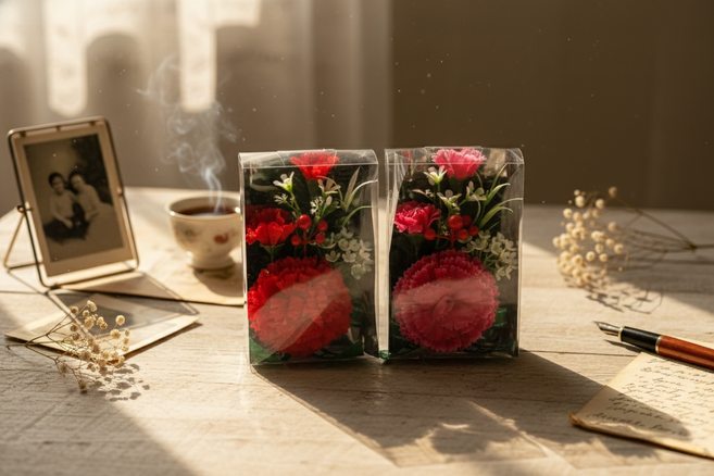 코코플라워 행사용 선물용 카네이션 브로치 꽃다발 판매, 레드, 1개, 카네이션-C5레드+케이스