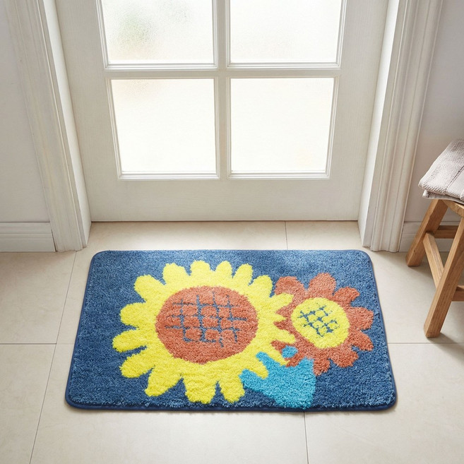 네이처월드 썬스퀘어 발매트 미끄럼방지 거실 욕실 현관 주방 다용도 인테리어 해바라기 매트, 혼합색상