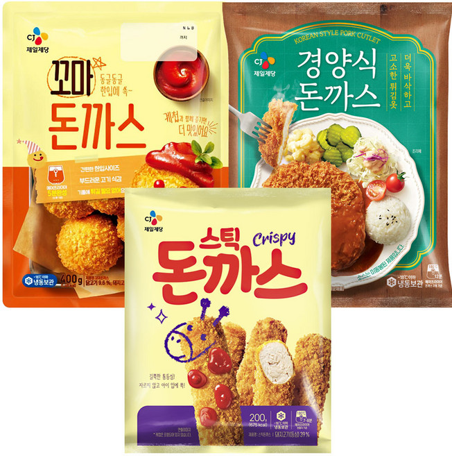 CJ 꼬마돈까스 400G + 경양식돈까스 340g + 스틱돈까스 200G, 1세트
