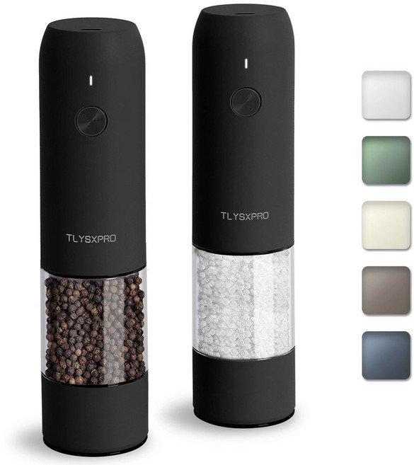 TLYSXPRO 후추 그라인더 소금 후추 전기 그라인더, 2개, 47.9ml