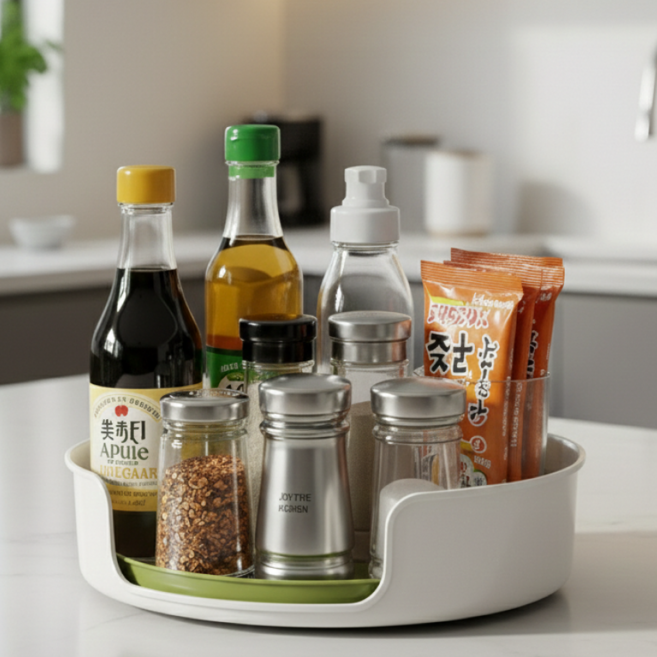 조이더 오픈형 양념통 정리대 다용도 주방 회전 트레이, 올리브그린, 1개