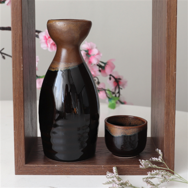 일본 도쿠리 사케병 사케잔 세트 도자기 술병 술잔 2P 독구리 SET, 28)블랙/재팬-145(도쿠리+술잔2p)