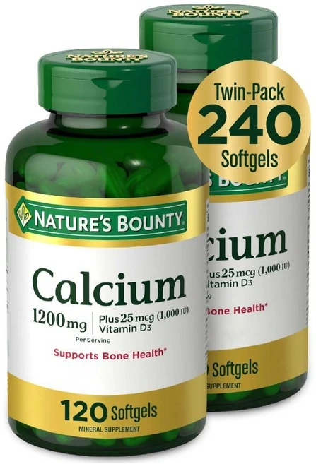 네이처스바운티 칼슘 비타민D함유 Calcium 1200mg 소프트젤 120정 x 2개, 240 Count - 쿠팡
