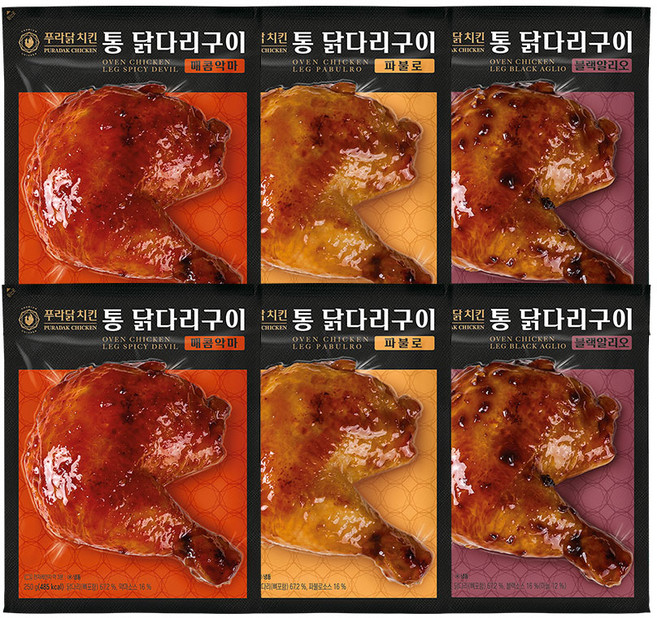 [푸라닭] 자이언트 BIG 사이즈 통 닭다리구이 3종 혼합구성, 250g, 6개