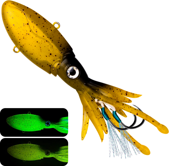 Thorforce UV TPR 프리미엄 야광 초강력 어시스트훅 소프트 루어 오징어 스커트 심해 지깅 1P, 1개, 130g, 노란색과 검은색 06