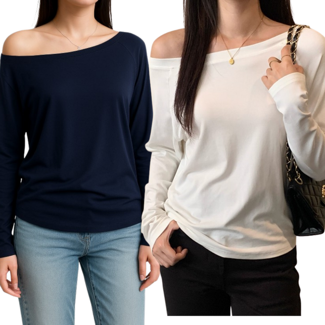 해피인뉴 루즈한 여성 원숄더 긴팔 티셔츠