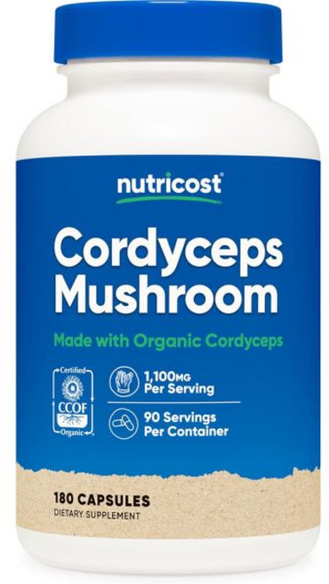 뉴트리코스트 동충하초 버섯 머쉬룸 추출물 1100mg 캡슐 Nutricost Cordyceps Mushroom, 180정, 1개