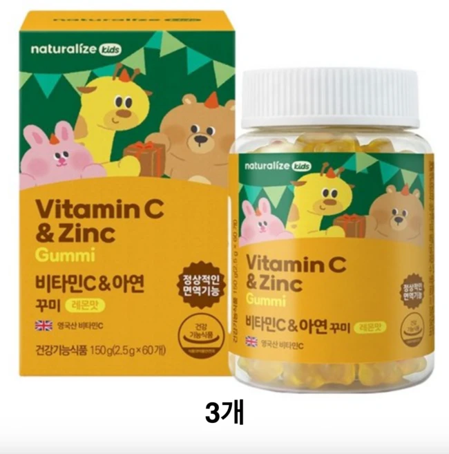 네추럴라이즈 키즈 비타민C & 아연 꾸미 60p, 3개, 60정 - 쿠팡
