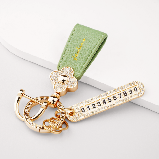 OFFCURVE 가죽 키홀더 + 프리미엄 분실방지 번호판 세트 다양한 색상 가능, 녹색