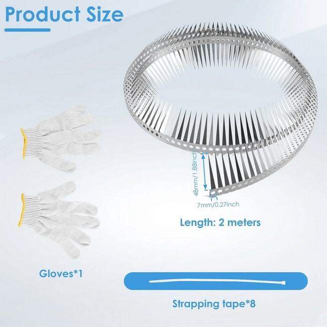 조류되치기 새쫒는기계 비둘기 24 M 버드 스파이크 스테인레스 스틸 Repeller 세트 정원 울타리 지붕 창턱 헛간에 대한 방지 포수, 1개, 2M