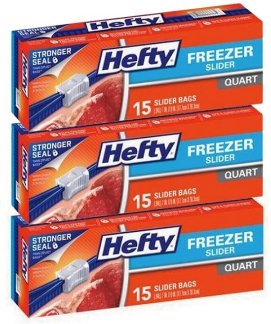 Hefty 냉동고 슬라이더 백 쿼트 15CT (팩 - 3)