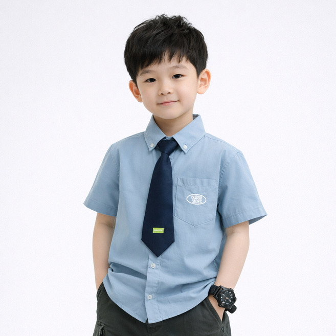 지디오 키즈 남아 반팔 셔츠 넥타이 세트 봄 여름 반소매 남방 와이셔츠 스쿨룩 하객룩