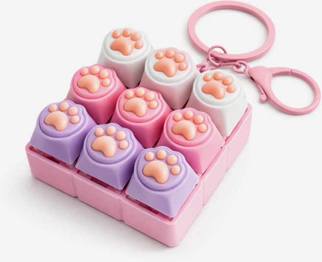 희온데이즈 고양이 키캡 키링 9구 딸깍 피젯 키보드 키링 귀여운 2컬러, 1개, 파스텔핑크