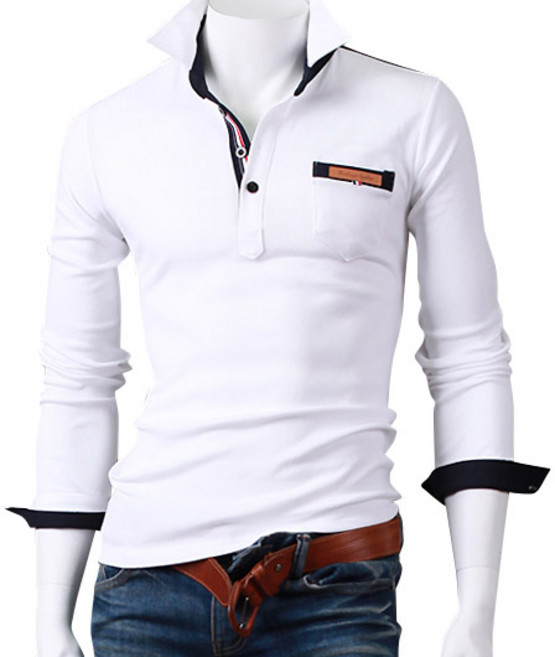 스댕클럽 남성용 테이프 배색 긴팔 카라 티셔츠 HT3732