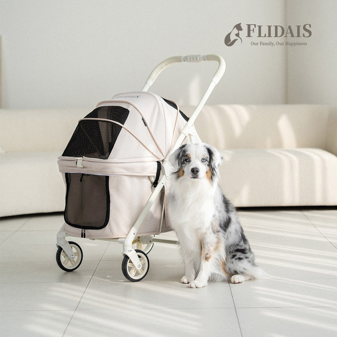 플리다스 반려견 유모차 모던 원터치 개모차 저상형 알류미늄 방수원단, 1개, 블랙