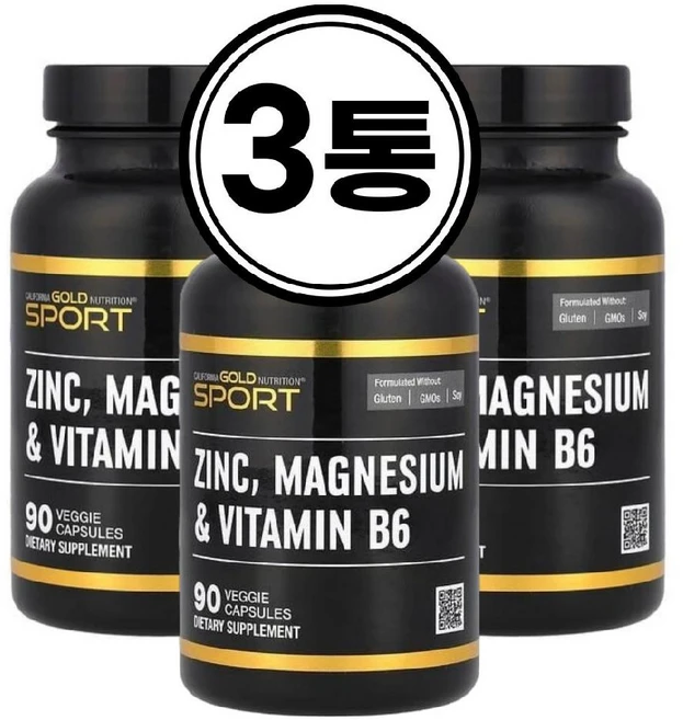 캘리포니아 골드 뉴트리션 CGN SPORT 아연 마그네슘 비타민B6 90캡슐 3통, 3개, 90정 - 쿠팡