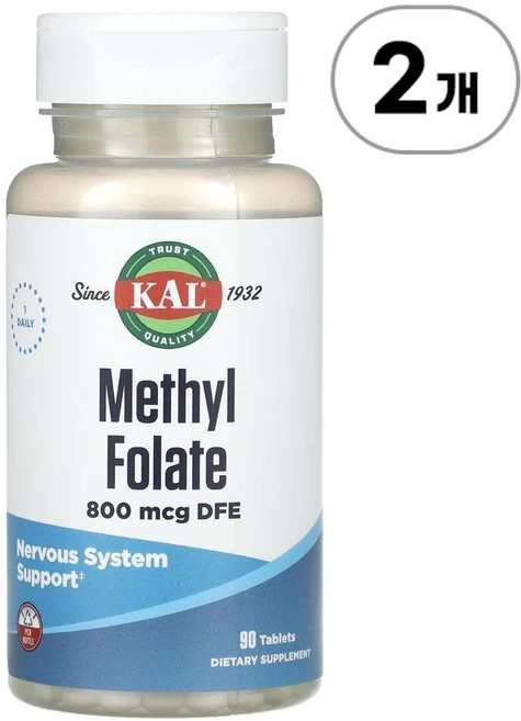 KAL 메틸 폴레이트(활성엽산) 800mcg DFE Methyl Folate 800 mcg DFE 90정, 2개 - 쿠팡