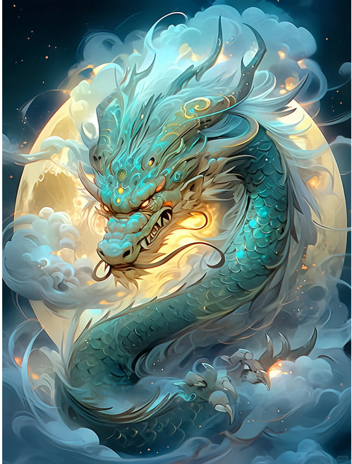 우주기운 청룡과 보름달 3D보석십자수 갑진년 청룡의 해 용띠 2024년 새해 성공운 금전운에 좋은 풍수 비즈십자수 개업 어르신 효도선물, 30x40CM(패브릭원단형), 1개, 구름속 수호신룡 청룡과 만월 십자수2