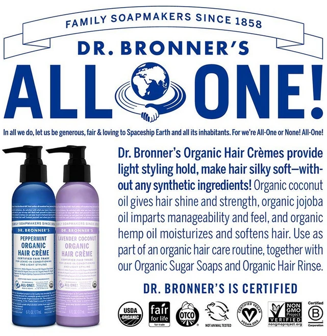 닥터브로너스 헤어크림 셋트 177ml (라벤더 코코넛+페퍼민트 헤어크림) - 쿠팡