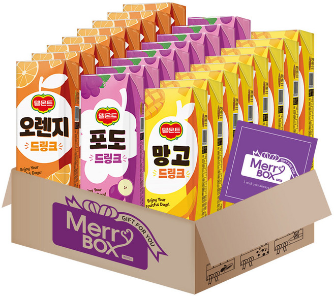 델몬트 드링크 팩주스 {오렌지8+망고8+포도8}+메세지카드, 1박스, 190ml