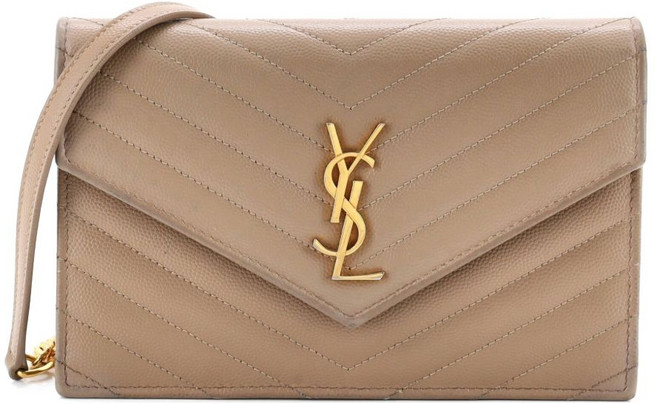 생 로랑 중고 클래식 모노그램 체인 지갑 마틀라세 셰브런 레더 스몰 크로스 백