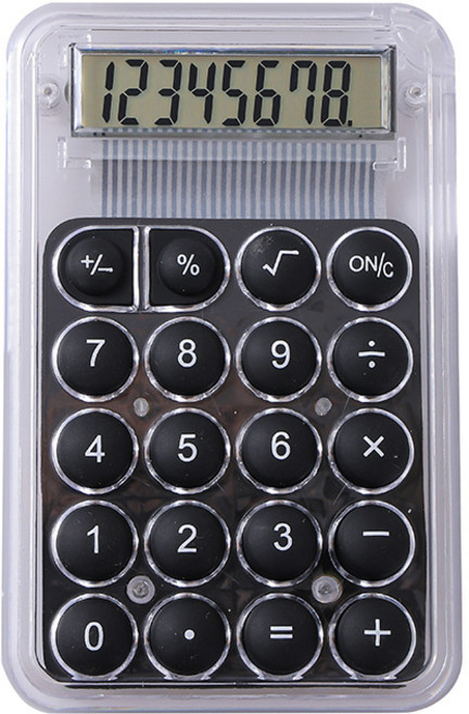 롤링페이퍼 휴대용 고화질 투명 미니 계산기, 1개, 블랙