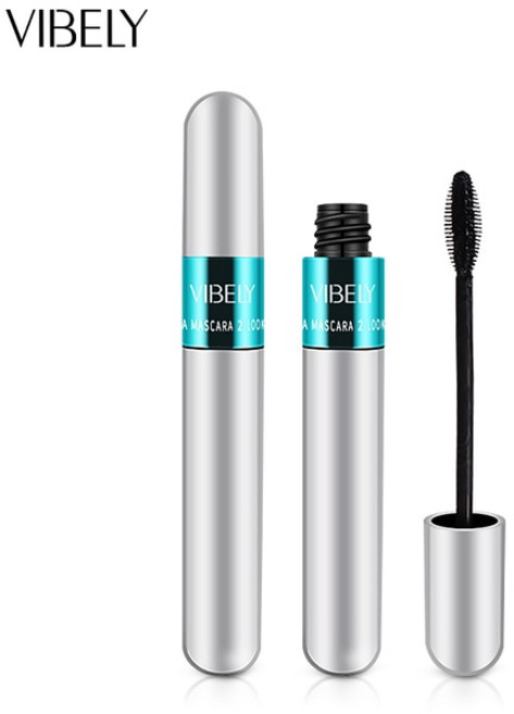 Rimel VIBELY 4D 실크 섬유 속눈썹 마스카라 방수 오래 지속되는 추가 볼륨 연장 블랙 메이크업, 01 Black, 1개, 01 Black