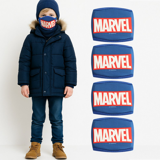 코지24 어벤져스 스파이더맨 아이언맨 캡틴아메리카 유아 아동 어린이 방한대 면 마스크 4개 세트