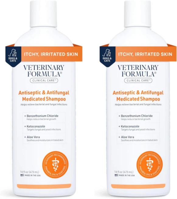 Veterinary Formula 강아지 항진균제 샴푸 473ml 2개 고양이 샴푸 가려움 냄새 피부염증 곰팡이 세균감염 강아지 샴푸, 473g - 쿠팡