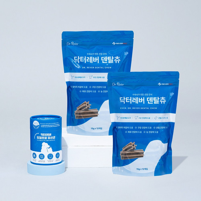 닥터레버 덴탈츄 2개 & 유산균 1개 상품패키지 강아지 고양이 건강 간식, 1