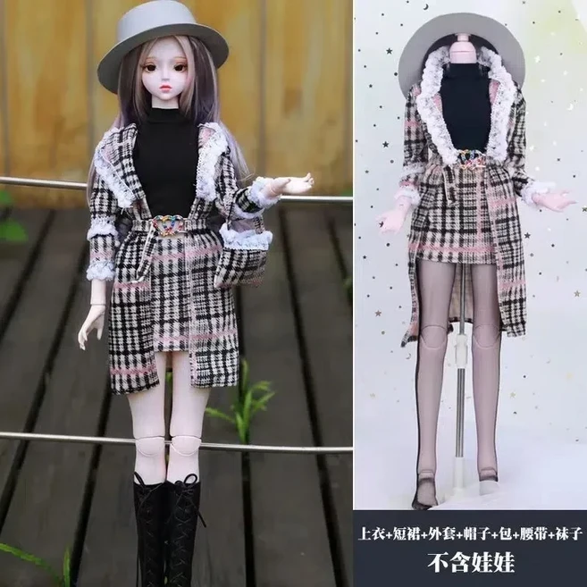 BJD 인형 천 여성 스웨터 드레스 신발 가방 장난감 드레스 뷰티 BJD 정장 드레스 패션 60cm, 21 lattict suit