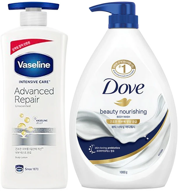바세린 어드밴스드 바디로션 600ml + 도브 너리싱 바디워시 1kg, 1개 - 쿠팡