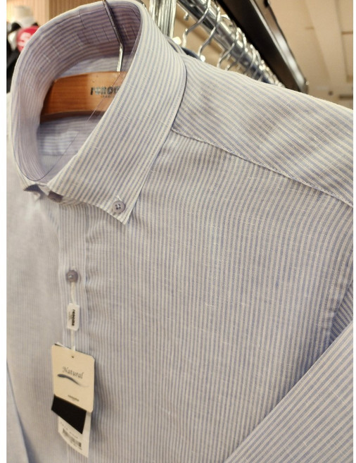 NC불광점 레노마 #백화점 이월 # 여름용 긴팔 #고퀄리티 린넨 100%스트라이프 버튼다운 슬림핏 긴팔 셔츠 RLSSL1-133-WH BU