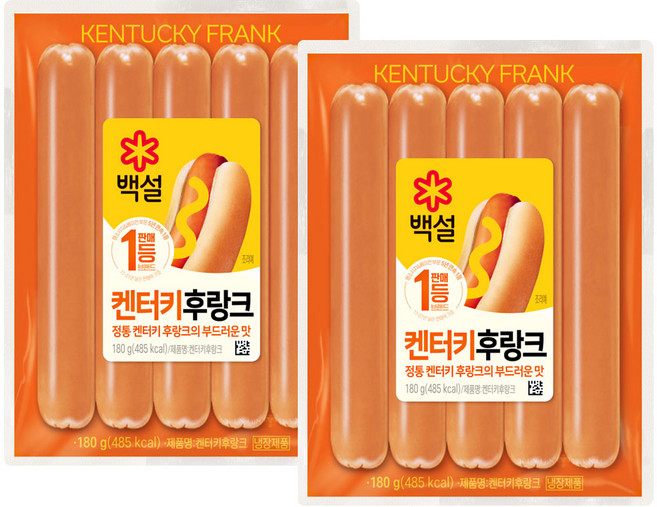 CJ 백설 켄터키후랑크 180g 핫도그 간식 야식 쏘야 도시락 소풍 소떡소떡, 2개