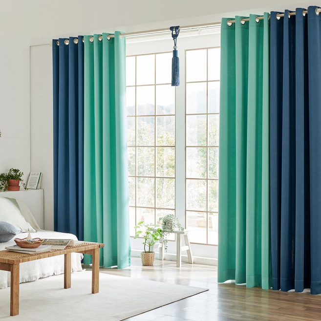 비츠 아일렛형 투톤 3중직 암막커튼+커튼봉 세트