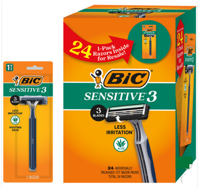 빅 센시티브 면도기 3개 블레이드 3개 윤활 스트립 피벗 헤드 24ct, 1세트, 면도기3+면도날3