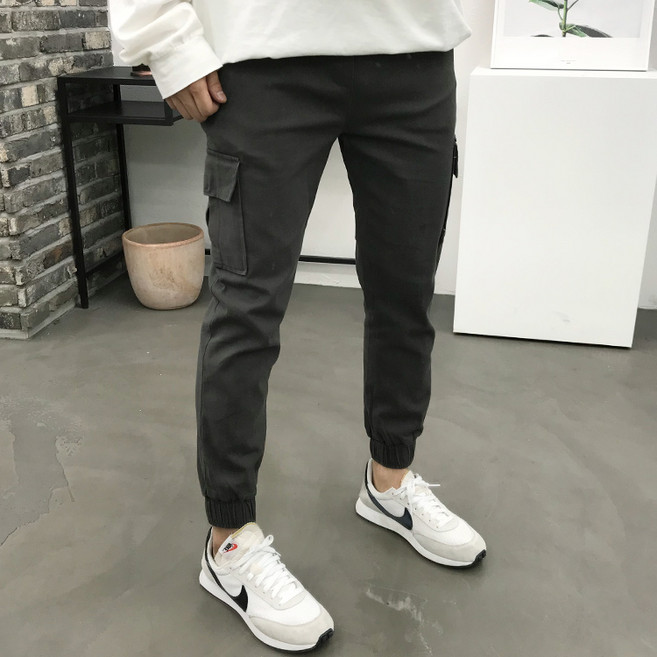 용된다 남자 카고조거 빅사이즈 슬림핏 카고 조거 밴딩 면바지