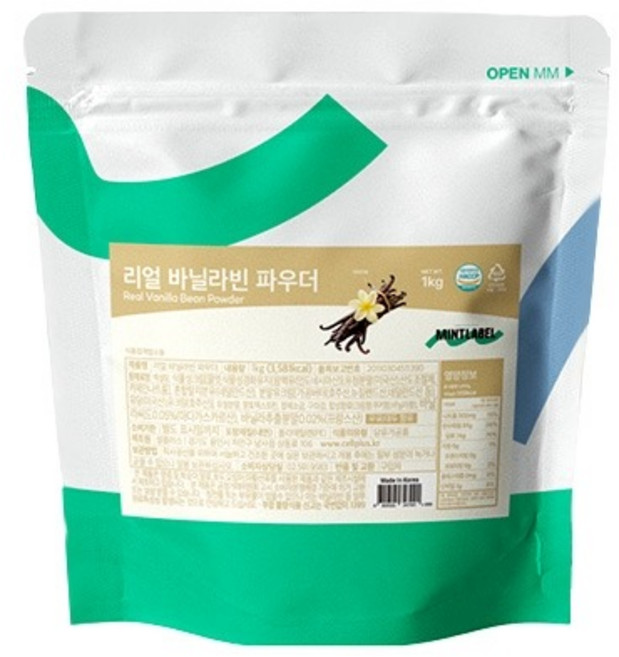 민트라벨 리얼 바닐라빈 파우더 | 천연 바닐라 파우더 라떼 스무디, 12개, 1kg, 1개입