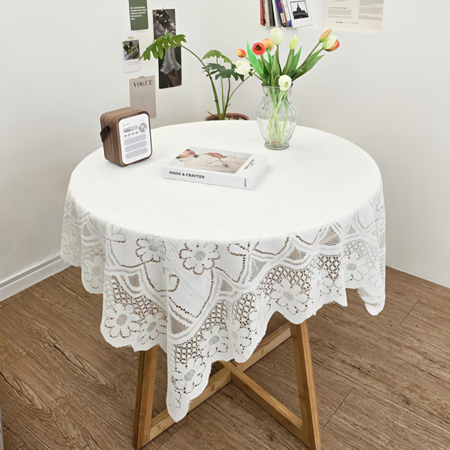 코튼뷰 레이스 미니 협탁 테이블보, 120 x 120 cm, 1개
