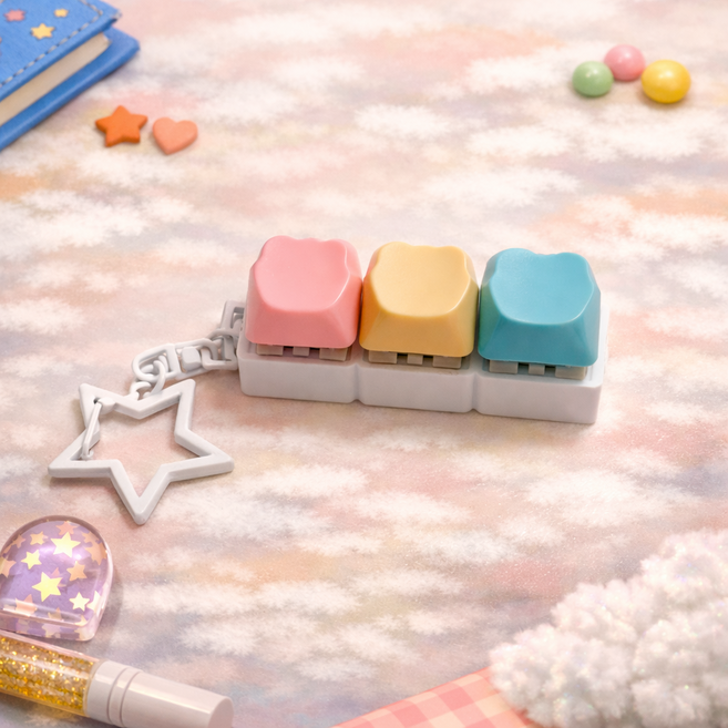 펫더월드 mbti 키보드 키링 3구 딸깍이 선물, 14.고양이발바닥(핑크+옐로우+블루)